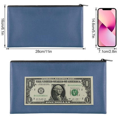 2Pcs PU Leather Storage Bag with Zipper Money Pouch Cash Storage Bag Black and Navy Blue