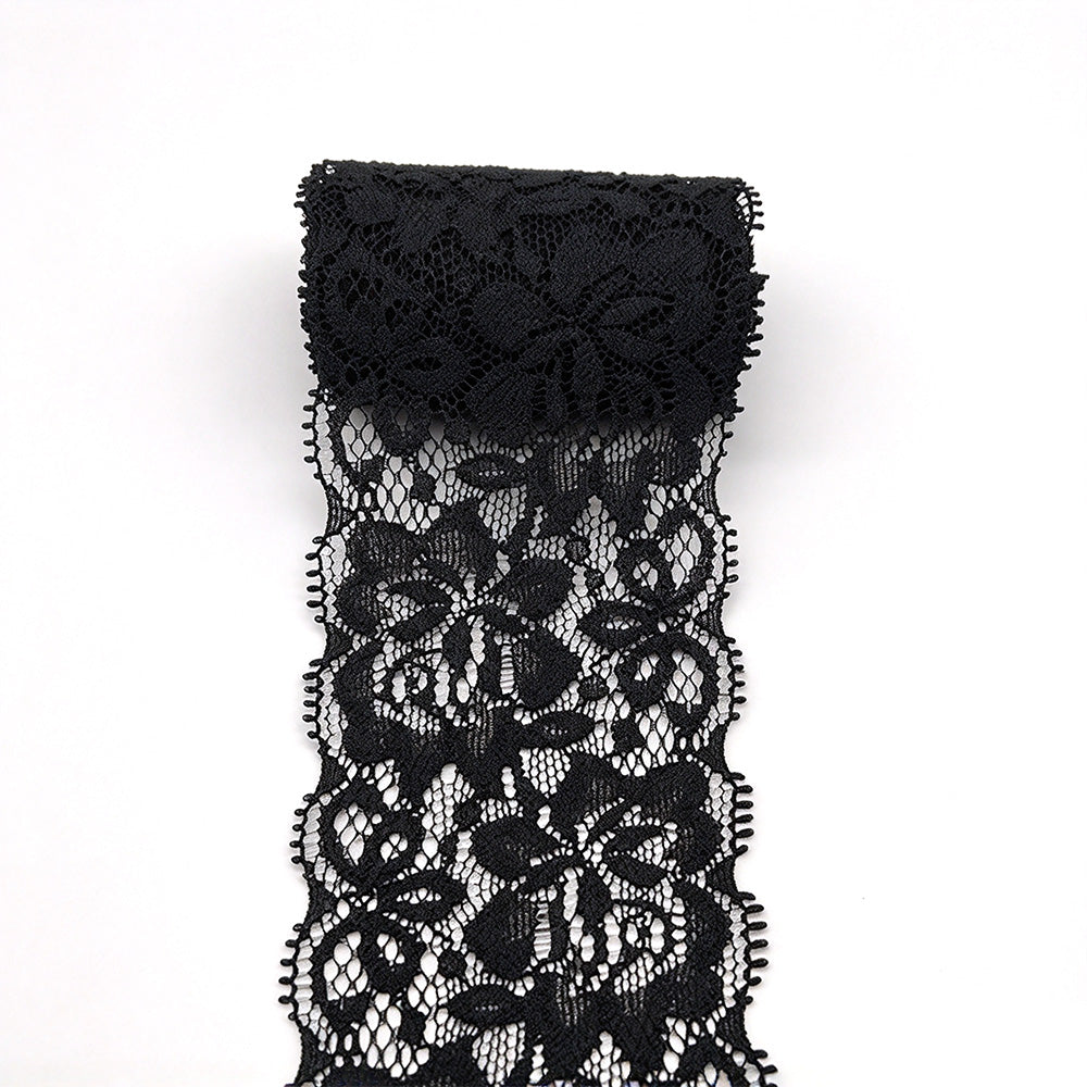 10 Yards Elastic Floral Lace Trim Stretch Ribbon for Sewing and DIY Crafts - Black