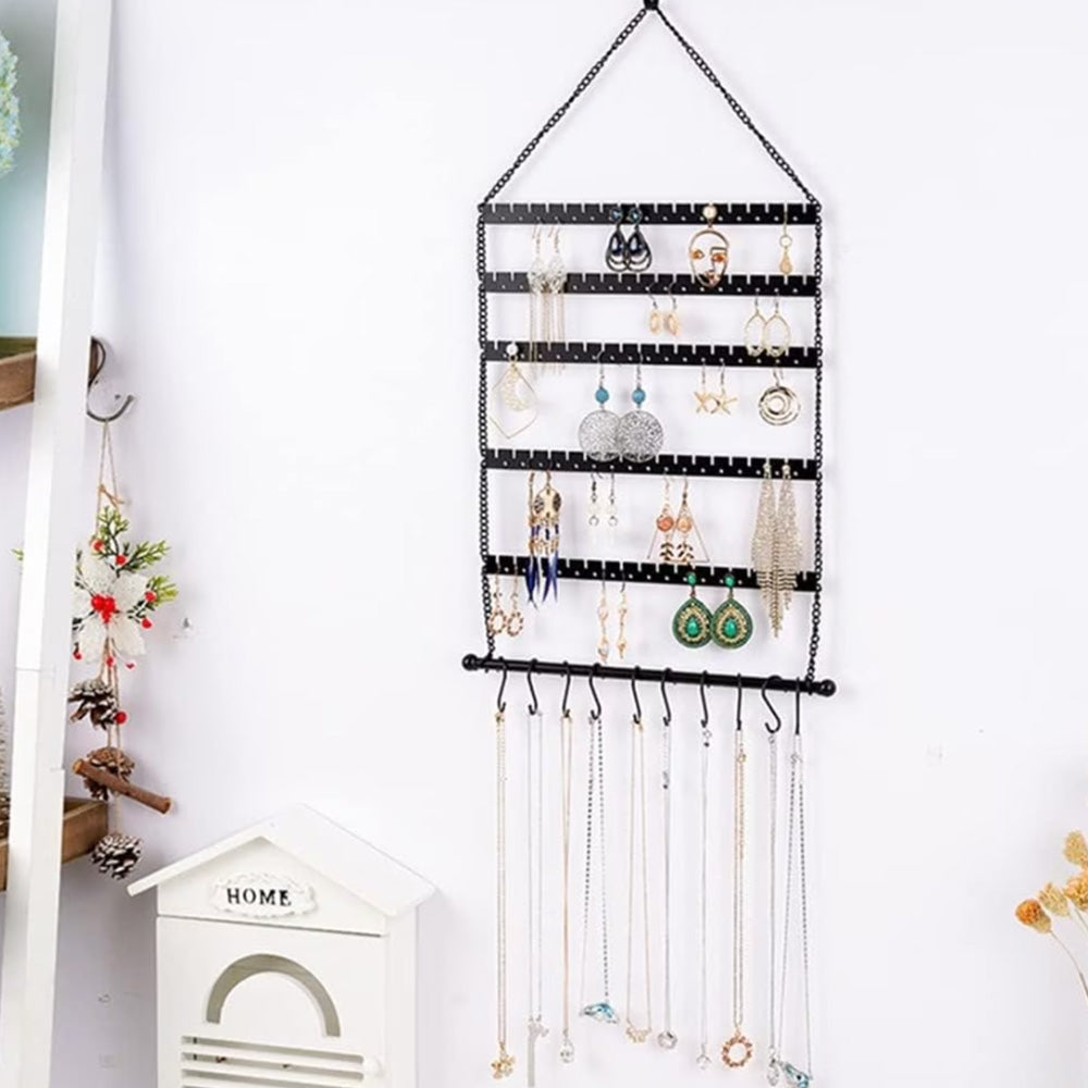 6 Layer Wall Mounted Earring Organizer for Studs Hoops Dangle Earrings and Necklaces
