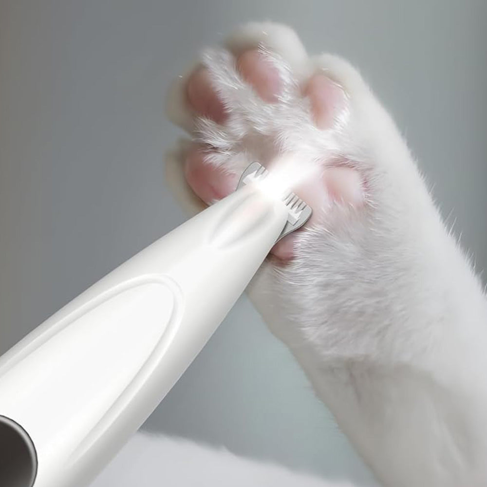 Cordless Pet Paw Trimmer with LED Light Rechargeable Grooming Tool for Dog Cat White