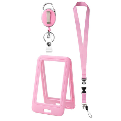2Pcs Retractable Badge Holder with Lanyard for ID Cards-Pink