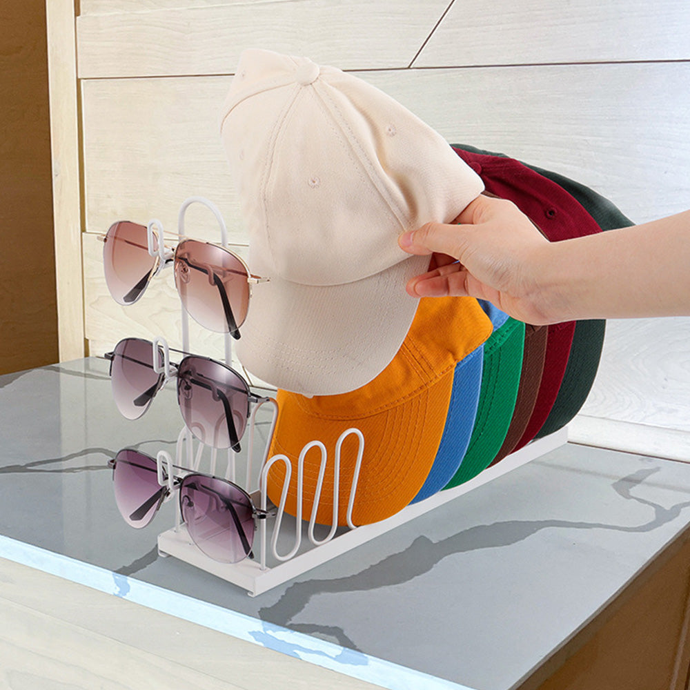 2 Piece Metal Hat Organizer Racks for 8 Caps and 3 Glasses Each