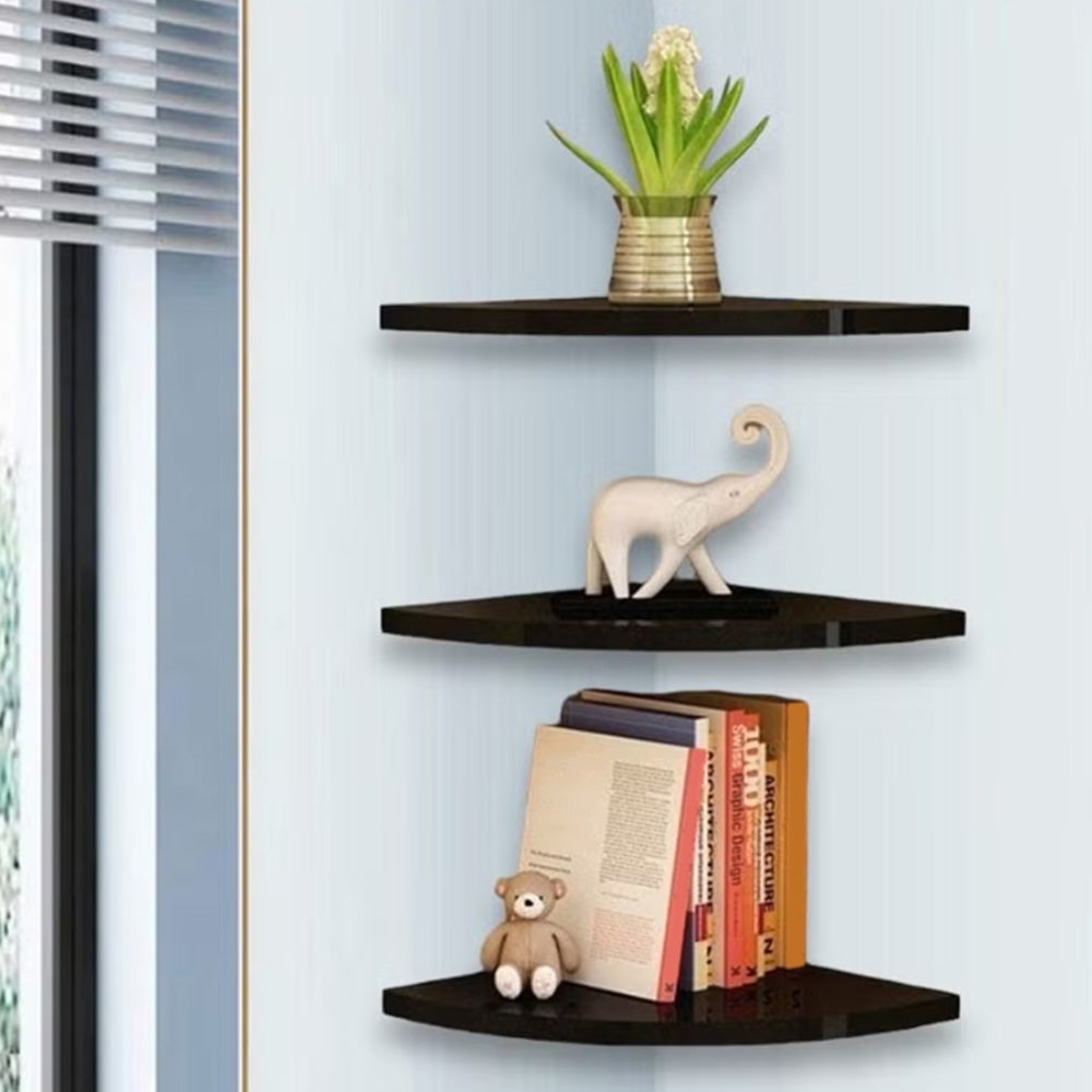 Floating Corner Shelf Set for Wall Storage-Black