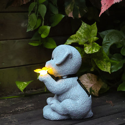 Solar Dog Outdoor Statues for Garden Outside Decor with Butterfly for Yard Art Lawn Ornaments