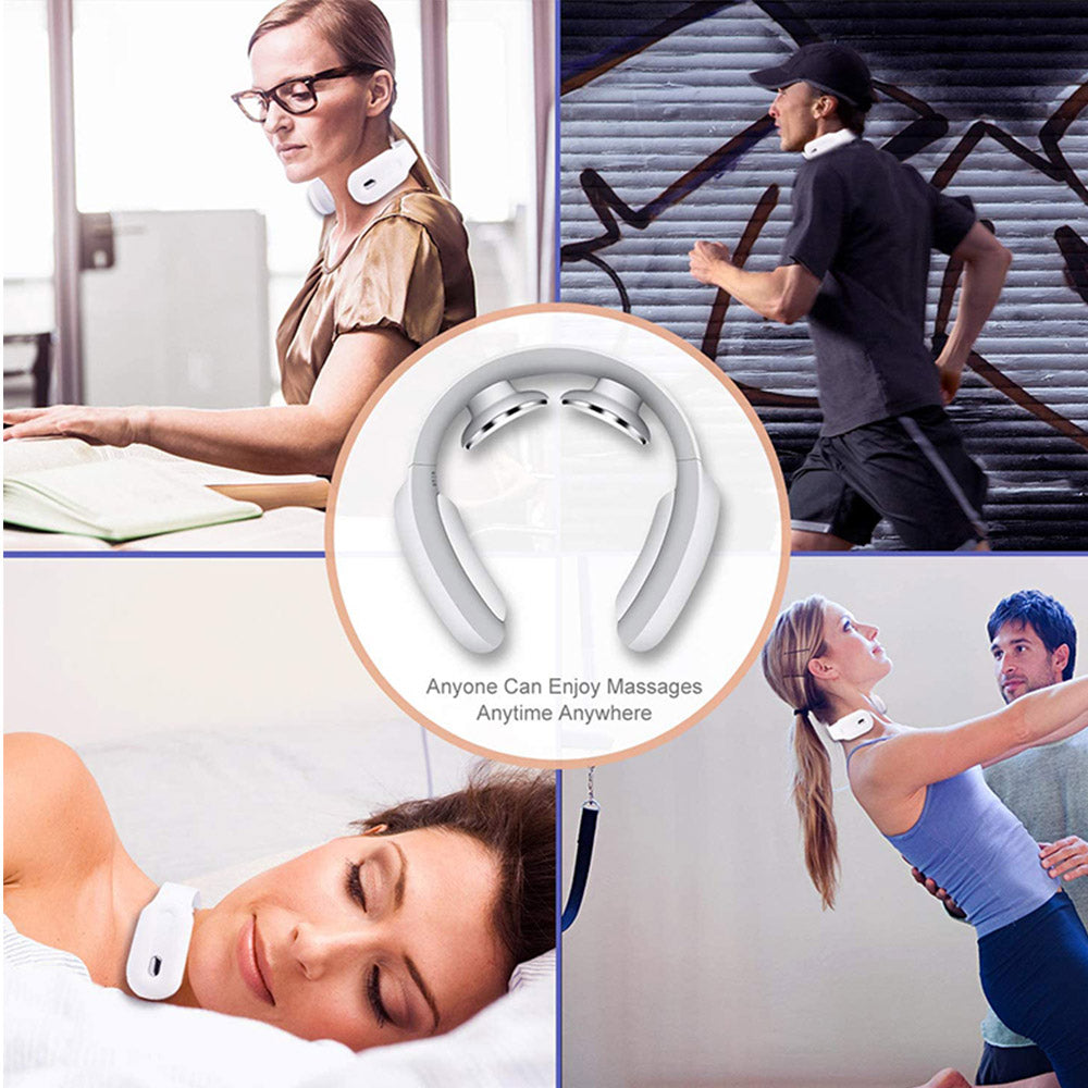Electric Neck Massager with Heat Intelligent Electric Pulse Massager for Neck Pain Relief -White