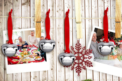 20Pcs Christmas Believe Bell Ornaments Silver Santa Sleigh Bell