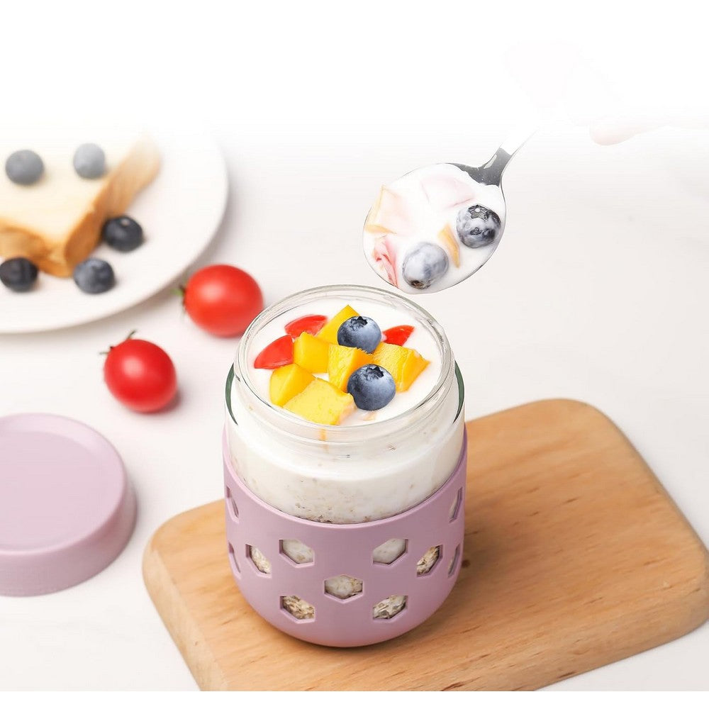 6Pcs Overnight Oats Containers with Lids and Silicone Sleeves for Yogurt Berries
