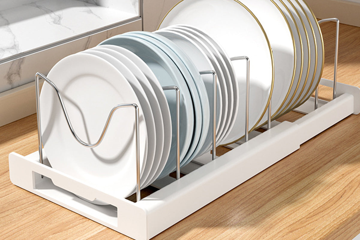Expandable Pan Organizer Rack Adjustable Compartment Retractable Pot Lid Holder