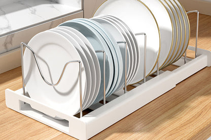 Expandable Pan Organizer Rack Adjustable Compartment Retractable Pot Lid Holder