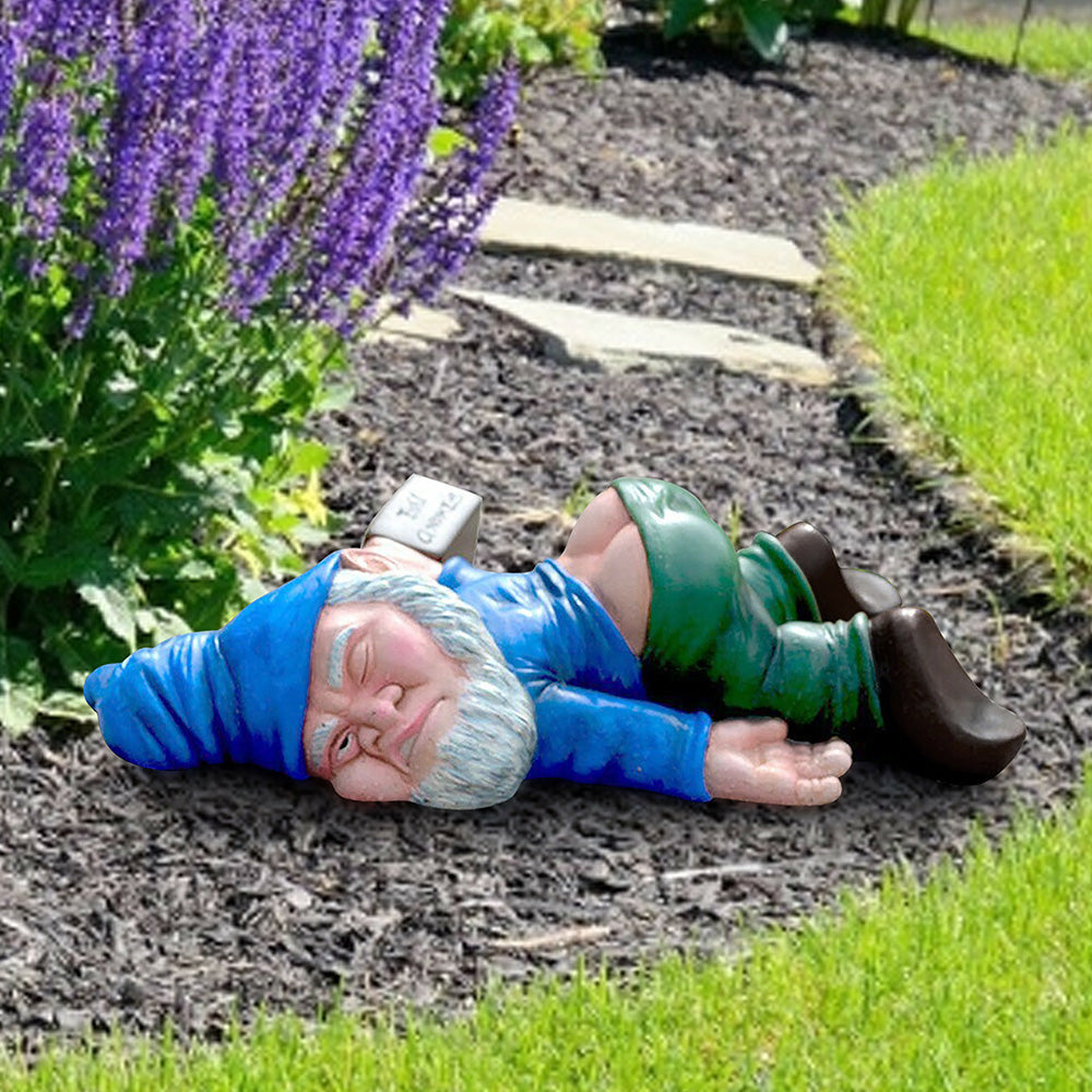Funny Drunk Dwarf Figurine Garden Gnome Statue Patio Yard Lawn Ornament Decor Blue