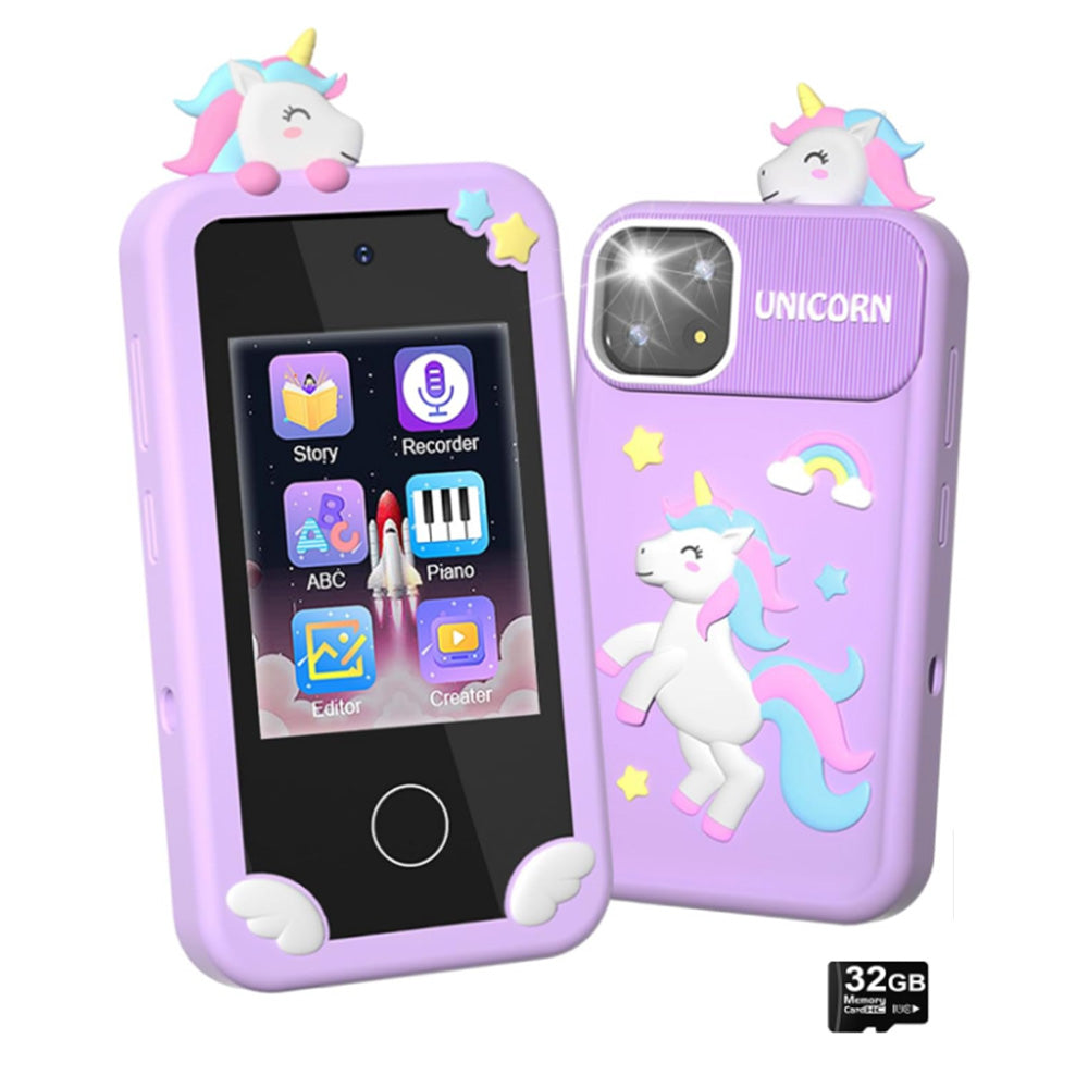 Kids Dual Camera Smart Phone Toy Touchscreen Phone with 32G TF Card Christmas Birthday Learning Play Toy Purple