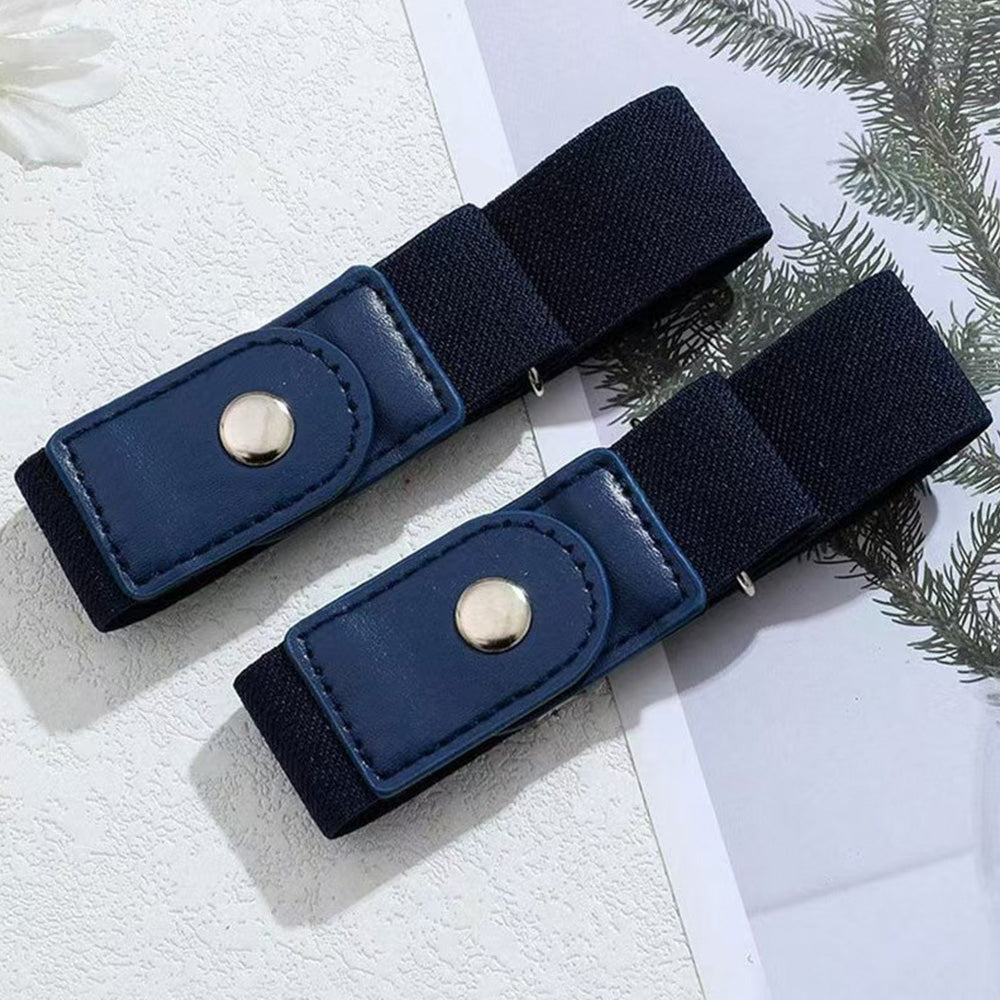 2Pcs Elastic Side Buckle Belt for Jeans Pants Unisex Adults Adjustable Waistband Stretch-Black