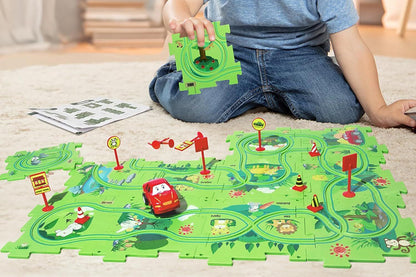 DIY Car Track Puzzle Play Set With A Cute Vehicle Preschool Educational Montessori Toy-Style 2