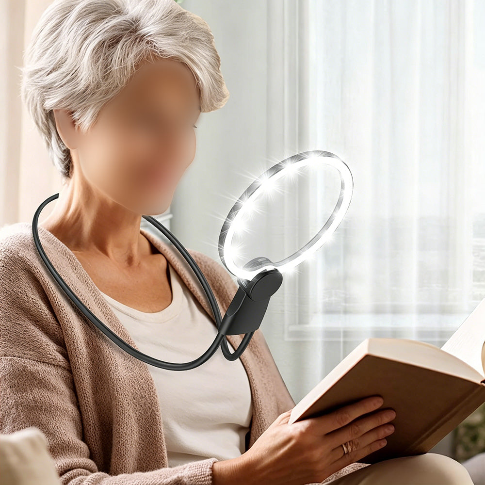 3 in 1 Magnifying Glass with Light Rechargeable Neck Mount for Reading