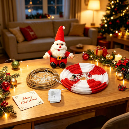 Christmas Santa Claus Hot Air Balloon with Light String - Warm Light