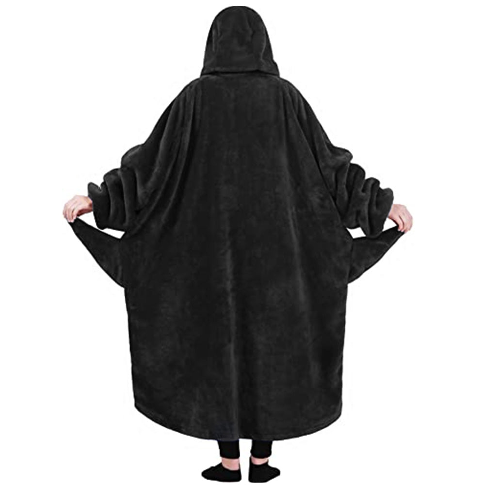 Shark Hoodie Blanket Cartoon Sleeping Wearable Adult Throw Blanket Black