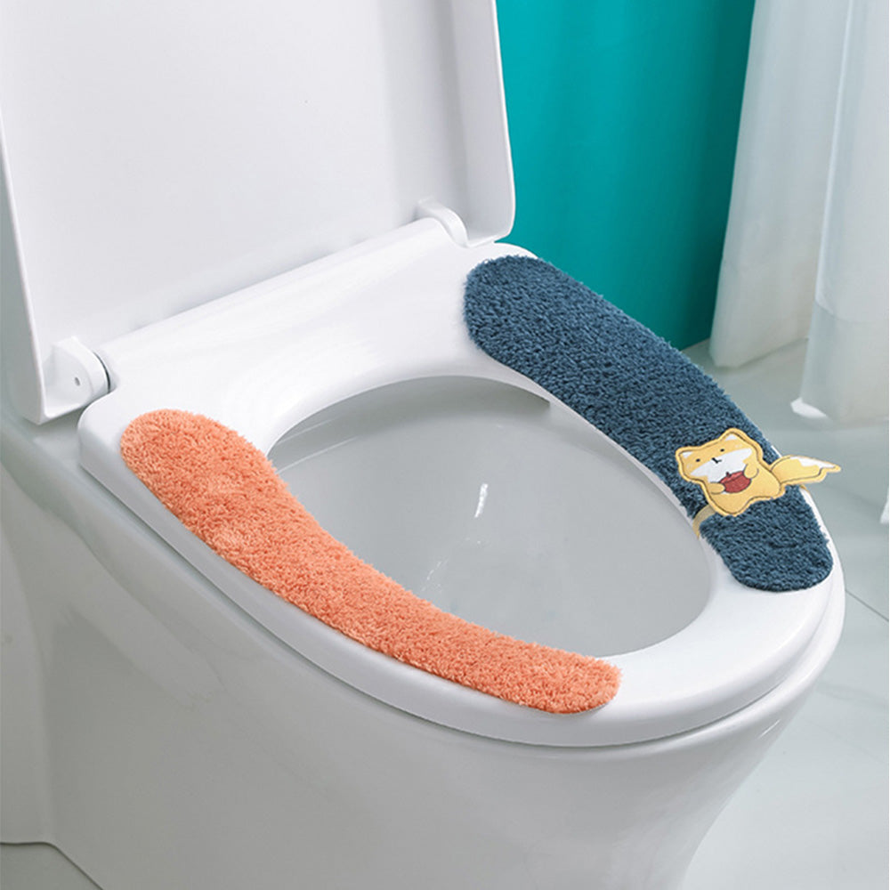 4Pcs Bathroom Soft Thicker Warmer Washable Cloth Toilet Seat Cover Pads