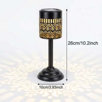 Outdoor Solar Cutout Metal Table Lantern for Patio and Garden - Warm White