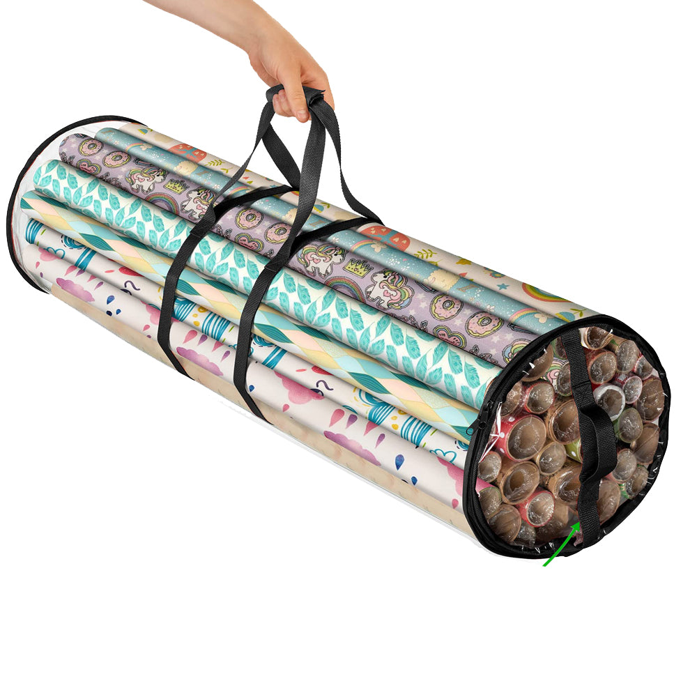 80x22cm Clear PVC Holiday Wrapping Paper Storage Bag with Zipper - Black