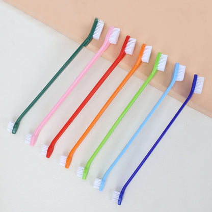 10 Pcs Pet Toothbrush Dual-End Long Handle for Dogs Cats