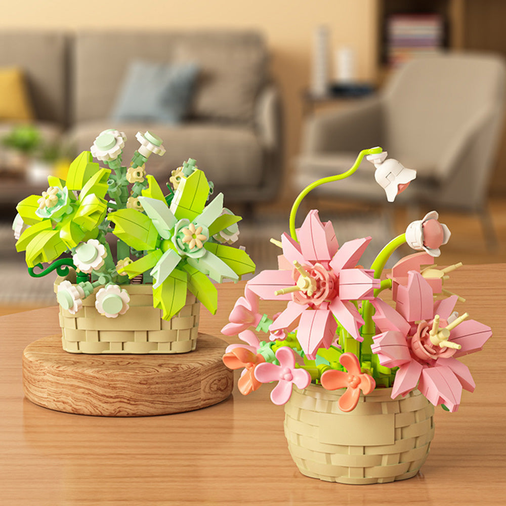8PCS Flower Building Block Set Mini Potted Plants & Succulent Toys for Kids