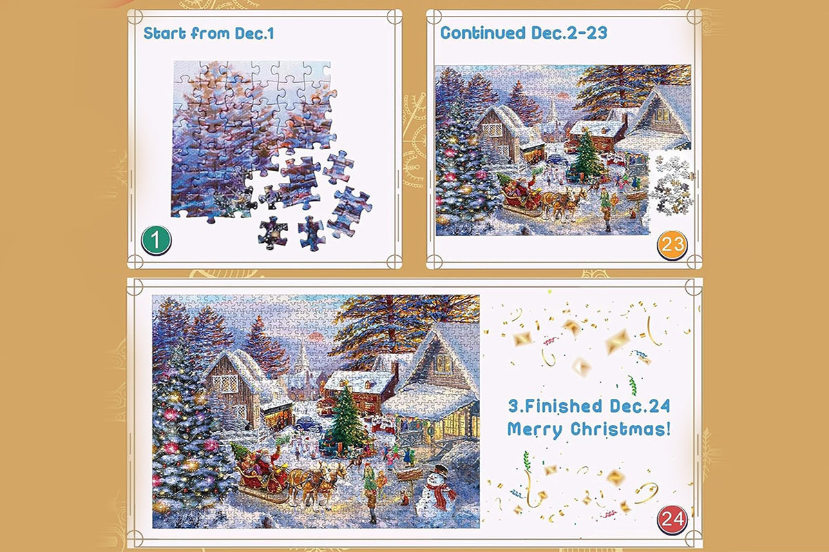 2Pcs Christmas Advent Calendar 1008 Pieces Jigsaw Puzzles 24 Box Christmas Puzzle Countdown Calendar Funny Christmas Game Gift