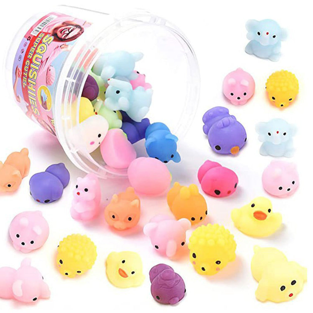 36Pcs Cute Animal Shape Soft Squeezable Toys with Storage Bucket Mochi Squishy Party Favors for Kids