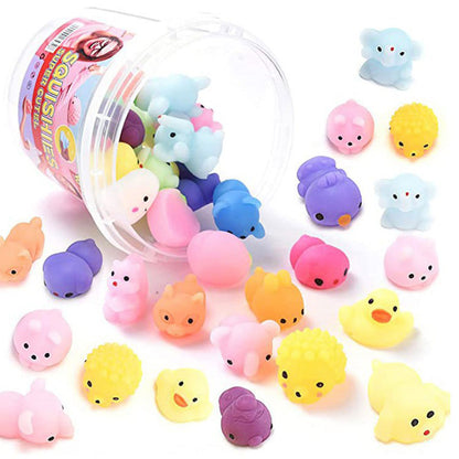 36Pcs Cute Animal Shape Soft Squeezable Toys with Storage Bucket Mochi Squishy Party Favors for Kids