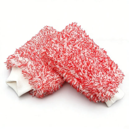 2PC Microfibre Wash Mitt Car Detailing High Density Long Pile Scratch Free Mitt with Elastic Cuff-Red
