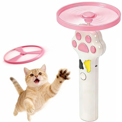 Cat Toy Disc Launcher Cat Fetch Toy UFO Flyer Cat Disc Launcher with Lights-White