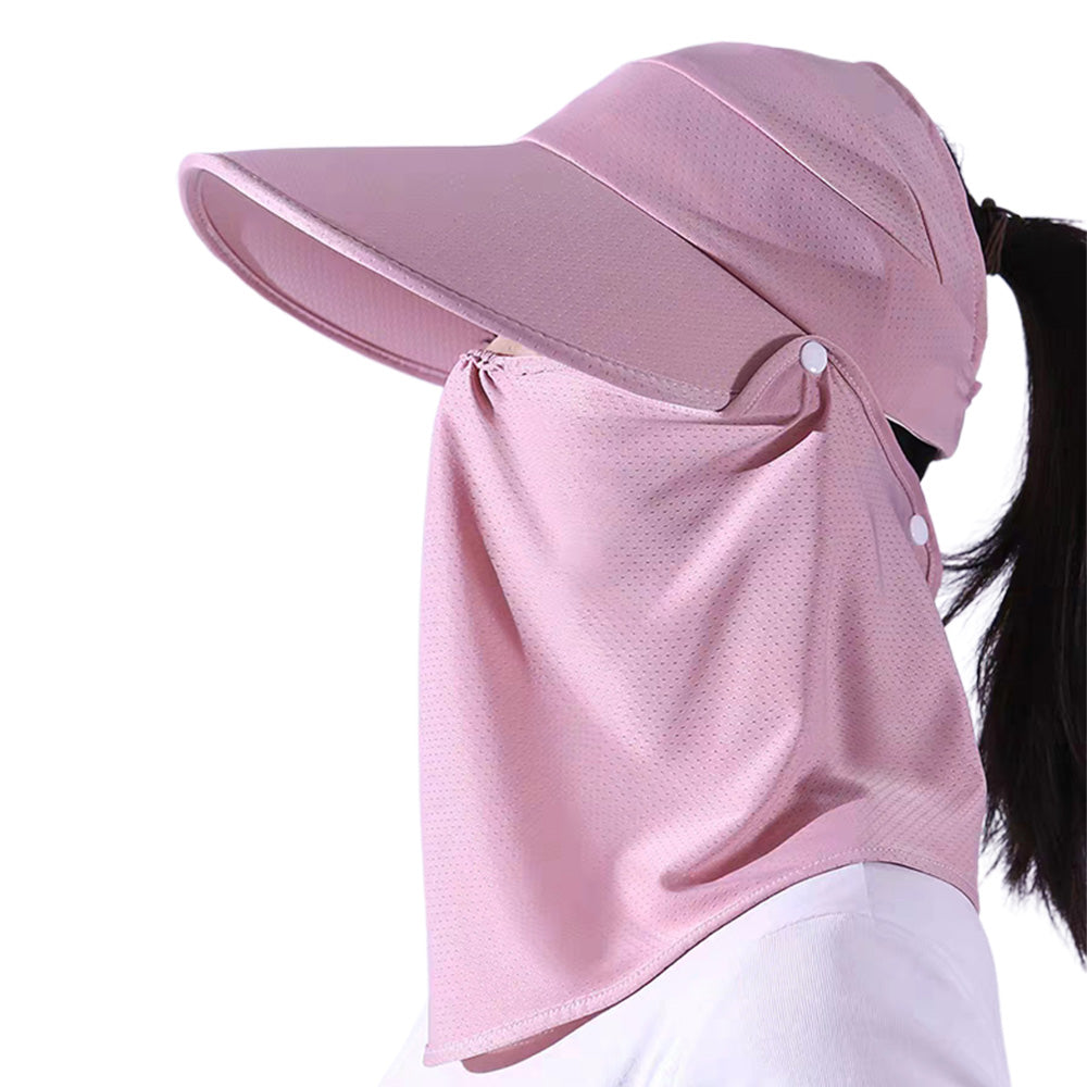 3 in 1 Ponytail Sun Hat with Detachable Face Cover and Chin Strap - Pink