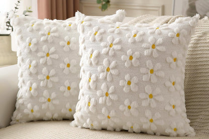 2Pcs Spring Summer Pillow Covers Floral  Farmhouse Home Decor for Sofa Couch Bed -Daisies