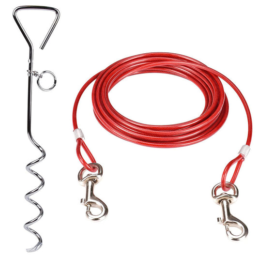 Tie Out Stake Cable Pet Dog Camping Ground Garden Screw Spike Pole Wire Lead