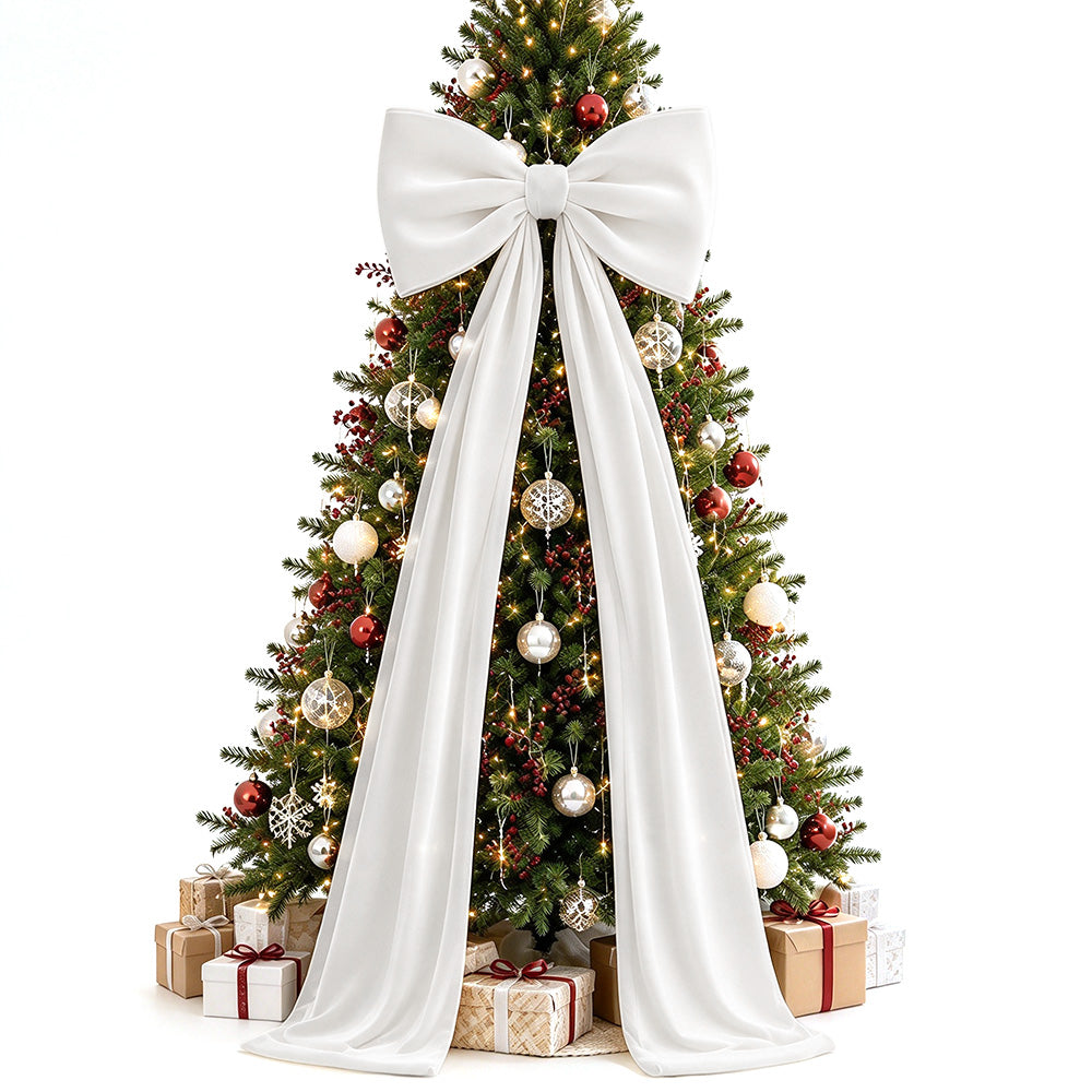 230cm Christmas Tree Topper Bow Large Decorative Bow with Long Streamers White