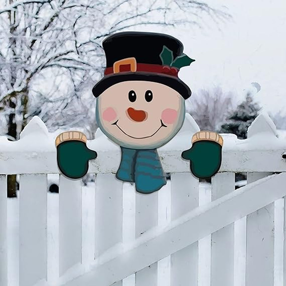 Christmas Fence Peeker Decoration Christmas Theme DIY Outdoor Garden Fence Signs for Home Yard Decoration Style 2