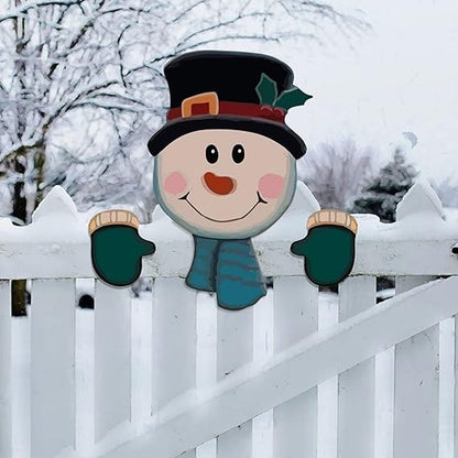 Christmas Fence Peeker Decoration Christmas Theme DIY Outdoor Garden Fence Signs for Home Yard Decoration Style 2