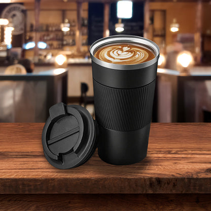 Stainless Steel Vacuum Insulated Coffee Mug Thermal Cup With Splash Proof Sliding Lid-Black