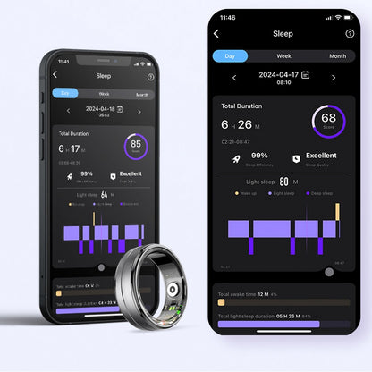 Smart Ring Fitness Ring Heart Rate Monitor Sleep Tracker Pedometer Calories Step Counter Fitness Tracker Health Ring 5ATM Waterproof Smart Rings-Black