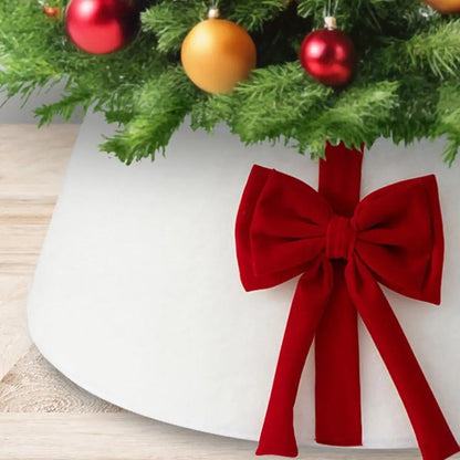 Christmas Tree Collar with Bow Holiday Tree Decor - White