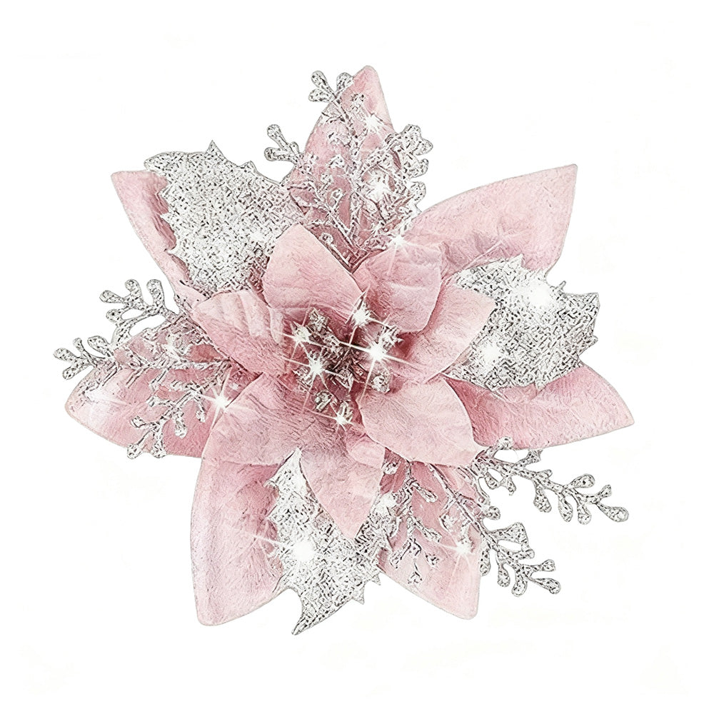 10Pcs Red and Gold Poinsettia Artificial Christmas Flowers ¨C Xmas Tree Ornaments Pink