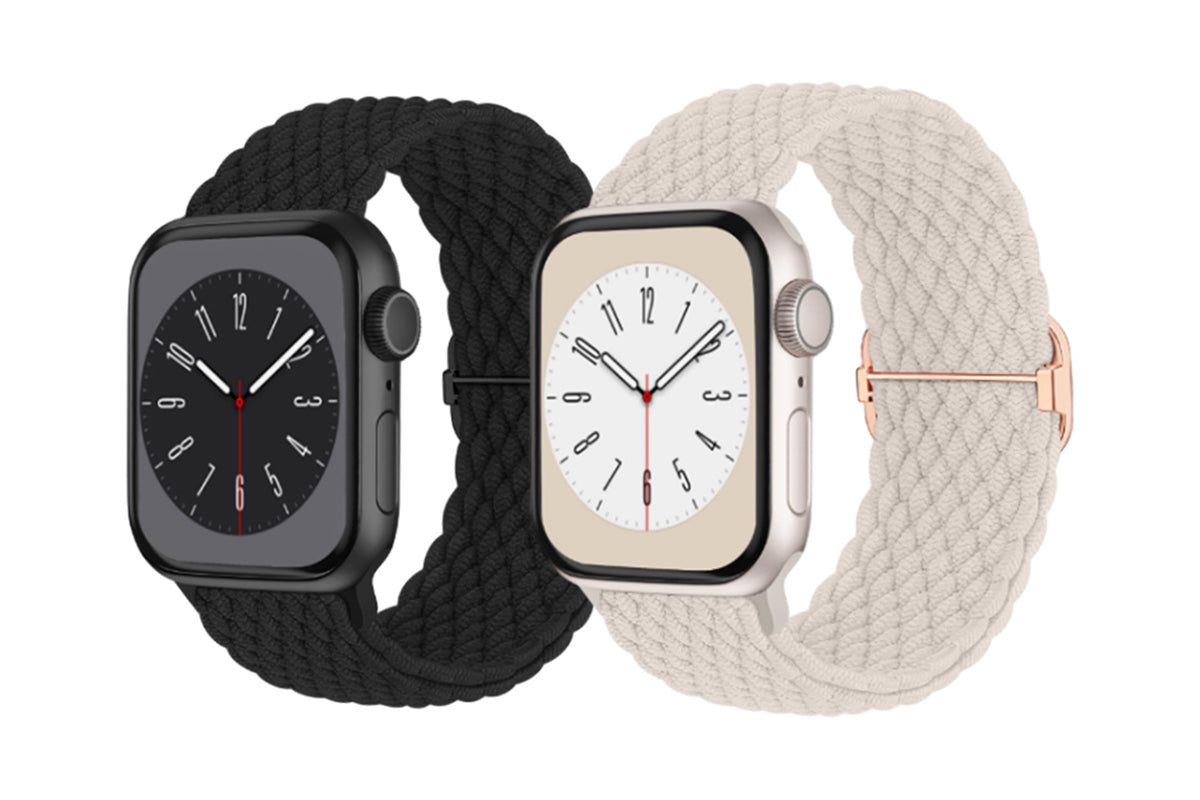 2Pcs Adjustable Braided Loop Nylon Strap Compatible With Apple Watch Band-Beige And Black