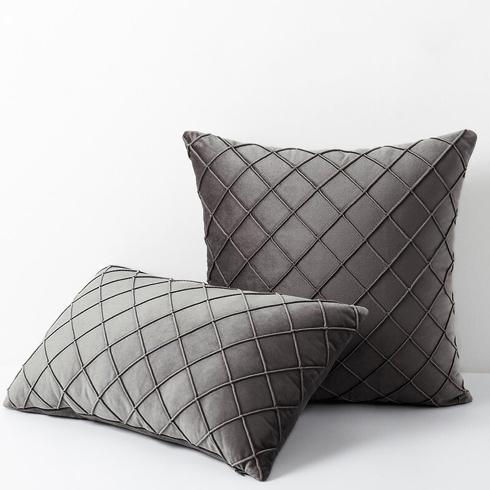 Velvet Rhombus Pleated Cushion Cover for Sofa Bedroom and Window Seat - Grey