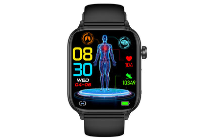 Smart Watch 1.96-Inch ECG Fitness Tracker with Heart Rate Blood Oxygen Blood Glucose Uric Acid and Blood Lipid 100 Sports Modes Activity Tracker-Black