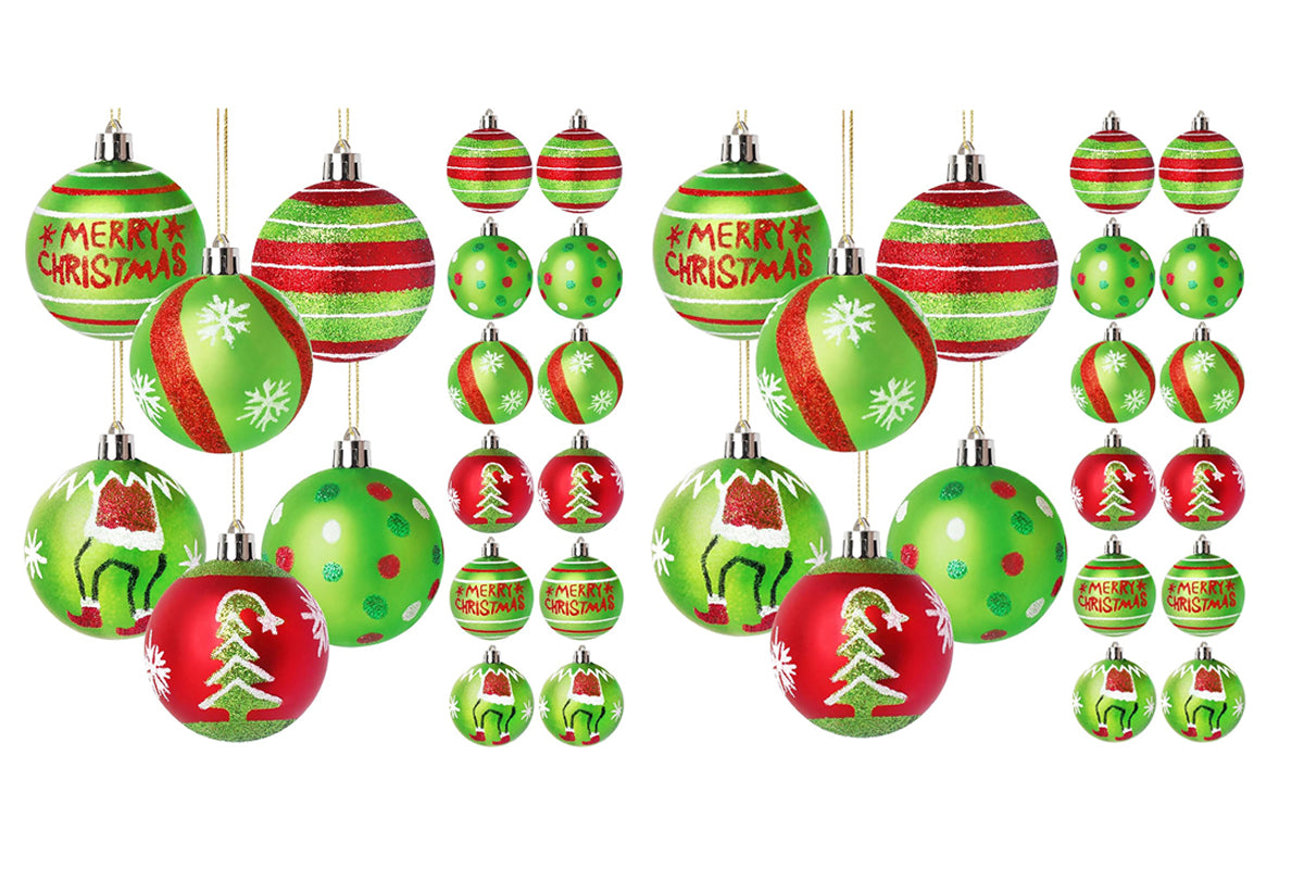 24Pcs Christmas Ball Ornaments for Christmas Tree Decorations 6cm Red and Green Glittering Hanging Bulbs Pendants