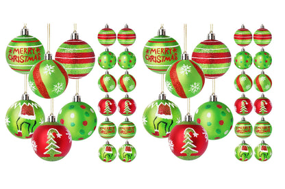 24Pcs Christmas Ball Ornaments for Christmas Tree Decorations 6cm Red and Green Glittering Hanging Bulbs Pendants