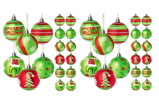 24Pcs Christmas Ball Ornaments for Christmas Tree Decorations 6cm Red and Green Glittering Hanging Bulbs Pendants