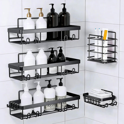 5Pcs Shower Caddy Adhesive Bathroom Wall Organizer Rack-Black