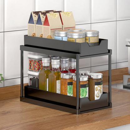 2-Tier Double Sliding Under Sink Organizers Bathroom Cabinet Shelf Organizer Storage Rack Black