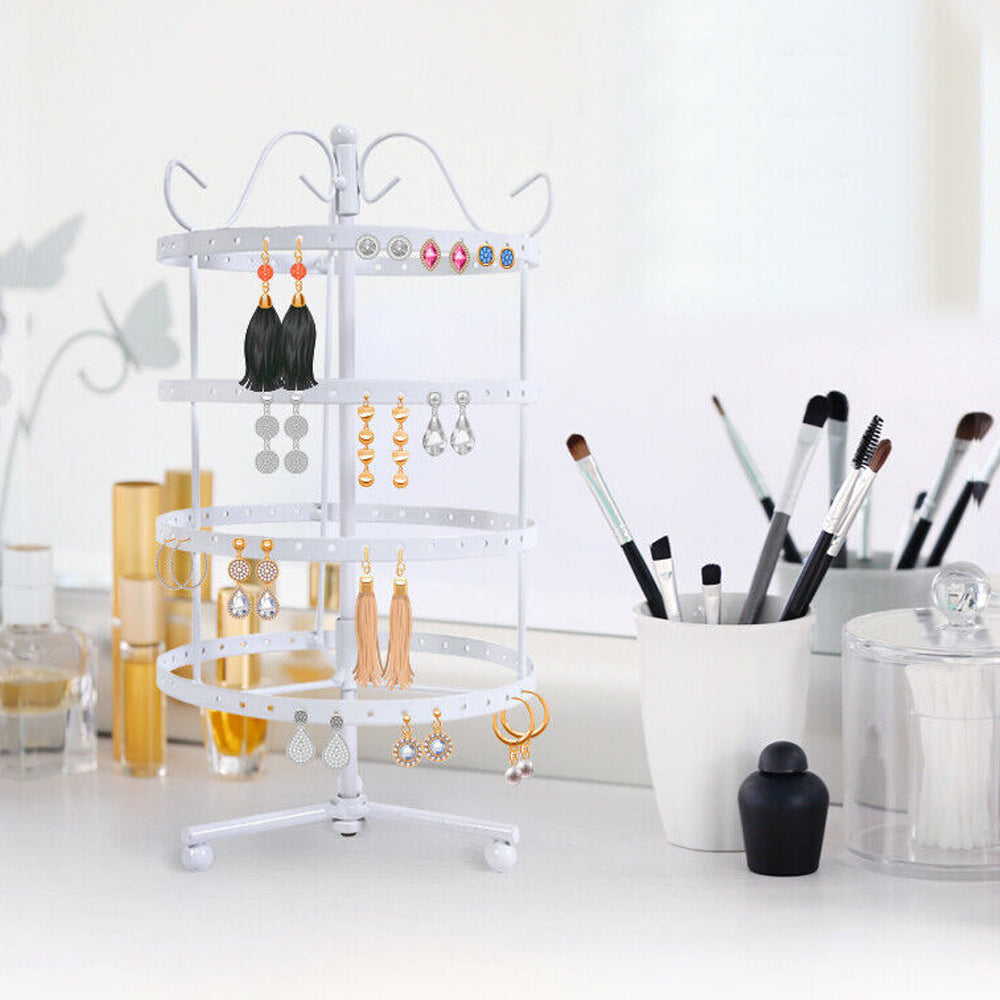 4-Tier Rotating Earring Spin Table 144 Holes Earring Organizer Display Stand White
