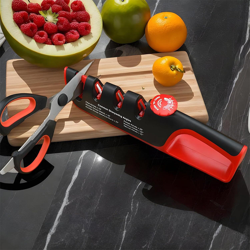 4 In 1 Scissors Sharpener Tool Knife Sharpeners With 6 Adjustable Angle For Kitchen Red